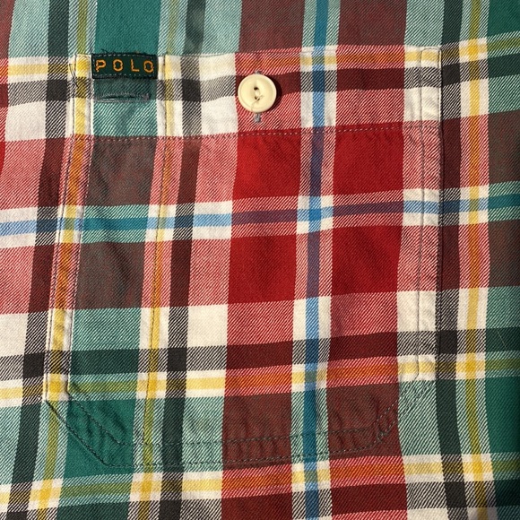 Vintage Late 1980s Polo Ralph Lauren Mens Button Down in red and green plaid M - Picture 4 of 12